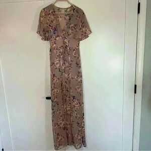 Flying Tomato 🍅 purple floral maxi dress cinched waist V-neck Small flutter